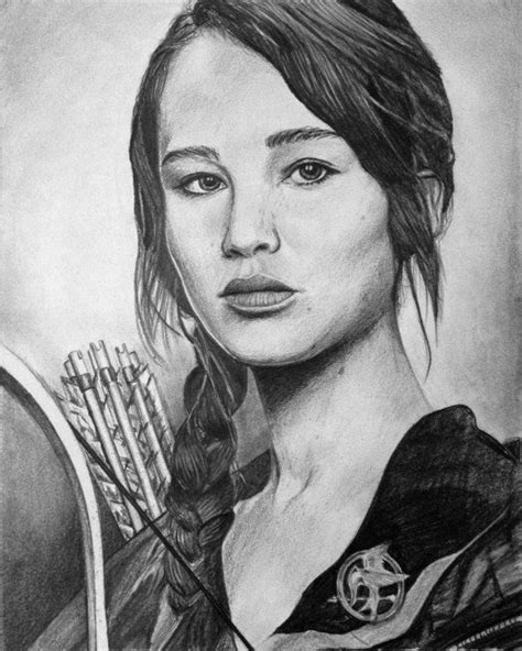 Hand Drawn Portrait of Katniss Everdeen Hunger Games Victor Print | Hand drawn portraits ...