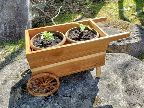 Solid Cherry Wood Garden Cart Indoor Planter | Etsy