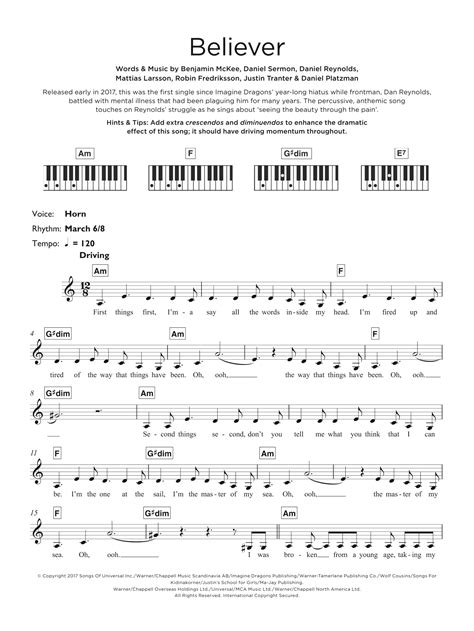 Believer by Imagine Dragons Sheet Music for Keyboard (Abridged) at Sheet Music Direct