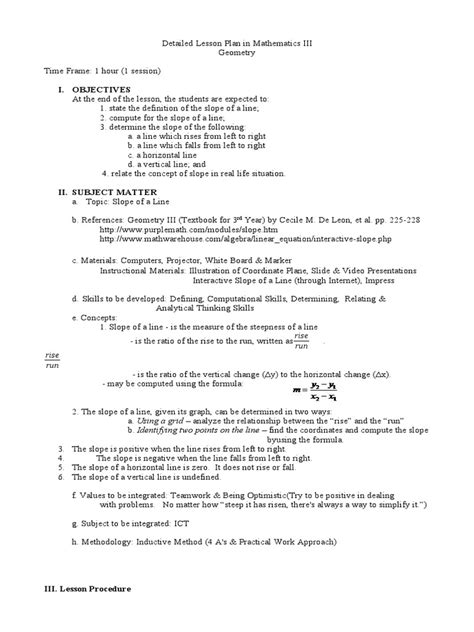 Sample Lesson Plan | PDF | Slope | Line (Geometry)