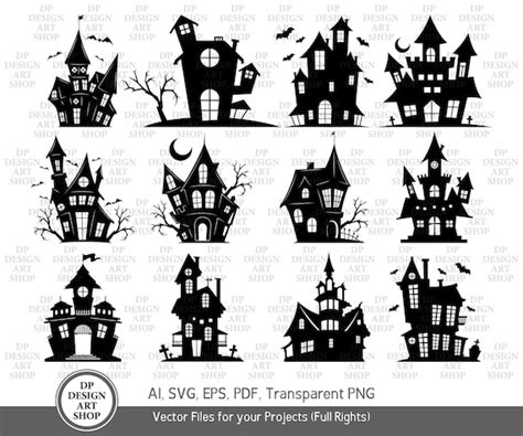 Halloween Haunted House Silhouette Clipart Svg-cutting File - Etsy