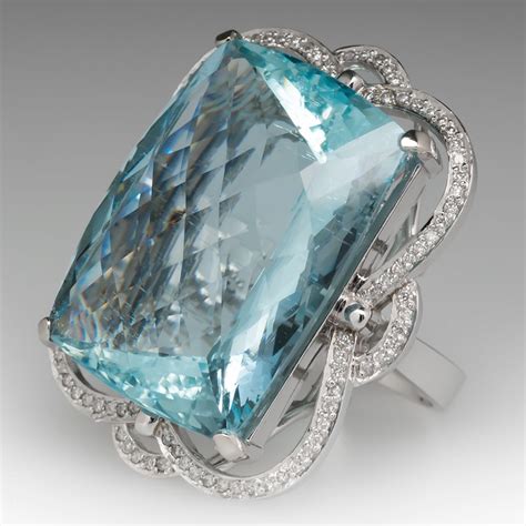 Massive Aquamarine Cocktail Ring 14K White Gold | Antique cocktail ring, Aquamarine jewelry