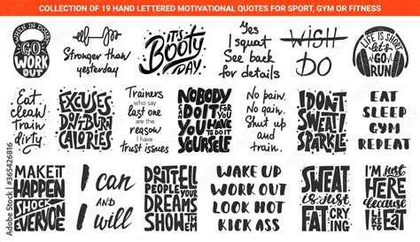 Set of 19 motivational and inspirational lettering gym or fitness ...