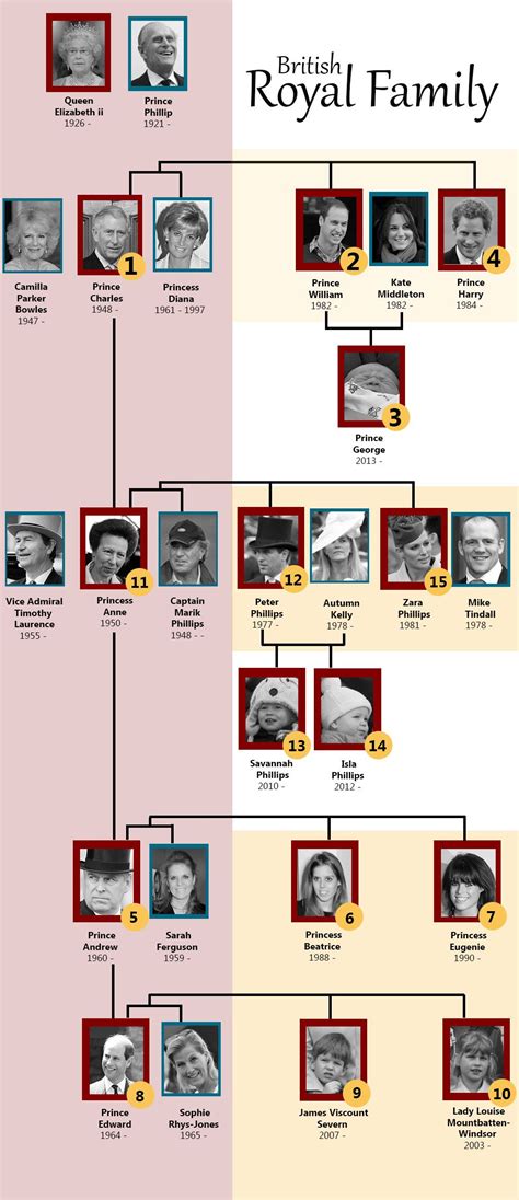 British royal family tree with numbers to show the order of family members in line to the crown ...