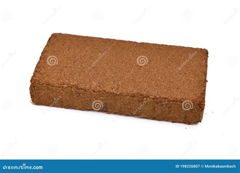 Natural Coconut Fibre Soil Pressed into Brick Shape on White Background ...