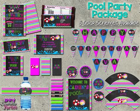 Pool Party Package - 5 Color Schemes Available | Pool birthday party, Party packages, Chalkboard ...