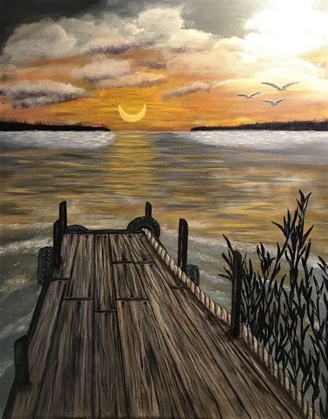 Sunset Over Water with Pier $60 16x20 Original by: TheArtSherpa ...