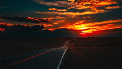 Fire Sunset at Road 4K Wallpaper, HD Nature 4K Wallpapers, Images, Photos and Background