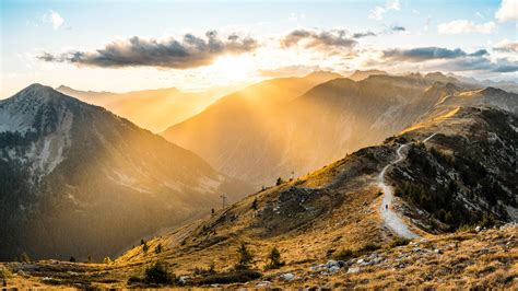 wallpaper mountains, sunrise, path, sunlight HD : Widescreen : High Definition : Fullscreen