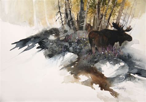 "Moose & Flowers" untitled 11x14 Watercolor Art Watercolor, Watercolor ...