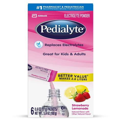 Pedialyte Powder Packs / Strawberry Lemonade / 17g stickpacks / 6 Pack ...