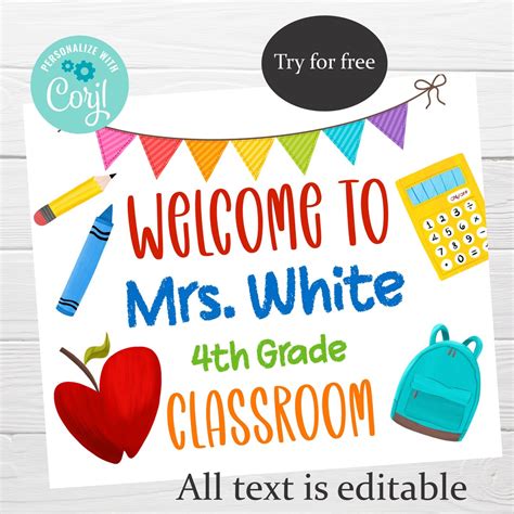 Welcome Classroom Sign, Instant Download, Editable Teacher Classroom ...