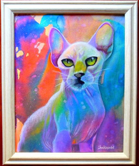 Psychedelic cat watercolor painting colorful hairless cat by Shairose, $70.00 | Cat art ...