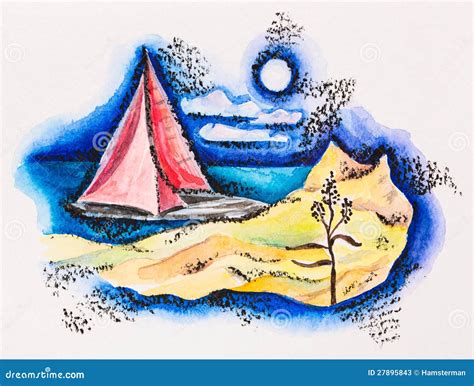 Seascape Pencil Drawing Vector Illustration | CartoonDealer.com #19977014