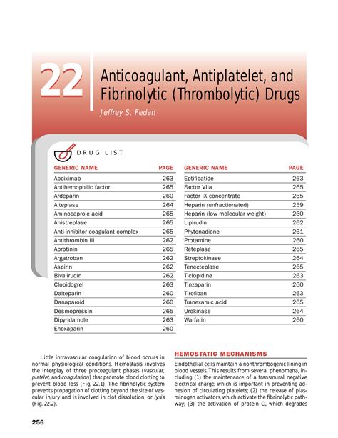 Anticoagulant, Antiplatelet, and Fibrinolytic (Thrombolytic) Drugs