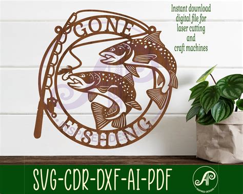 Gone Fishing Wall Sign SVG Vector File Ai, Cdr, Dxf Instant Download Digital Design, Laser Cut ...