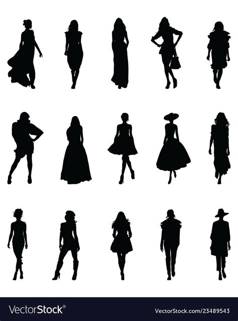 Set beautiful fashion girl silhouette Royalty Free Vector