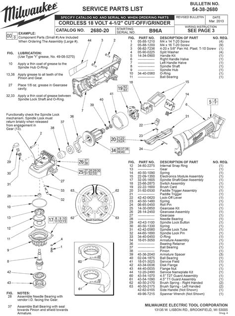 Milwaukee 2680-20 b96a Parts - Cordless 18 Volt 4-1/2" Cut-Off Grinder - Milwaukee Grinder Parts ...