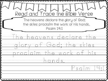 Psalms for Kids-Psalm 19:1 Bible Verse Tracing and Coloring Worksheets.