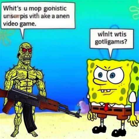 Using the prompt “SpongeBob internet meme about *insert gun*” produces ...