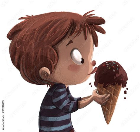 Illustrazione Stock niño comiendo helado | Adobe Stock