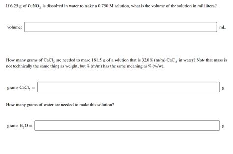 Solved If 6.25 g of CuNO3 is dissolved in water to make a | Chegg.com