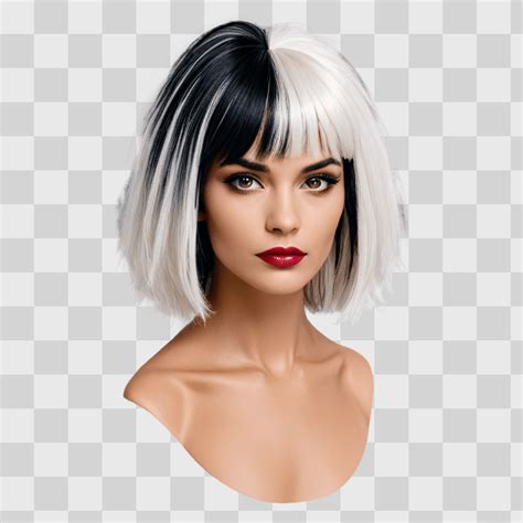 cruella-hair-outline-png-A-model-with-a-black-and-white-wig-AKWfs PNG ...