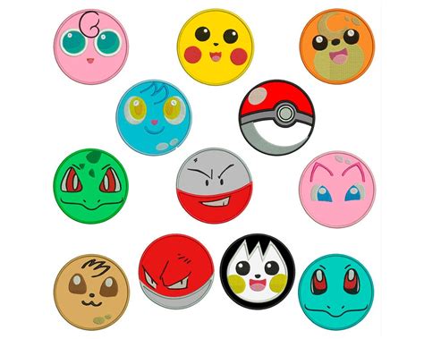 POKEMON FACES Machine Applique Embroidery 12 Patterns in 3