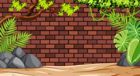 Free Vector | Blank brick wall with nature in the zoo scene