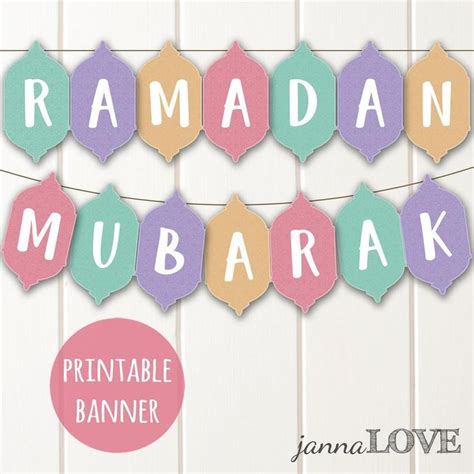 Printable RAMADAN MUBARAK Pastel Banner in Patterned Lantern Cutouts Islamic Event/ Party Decor ...