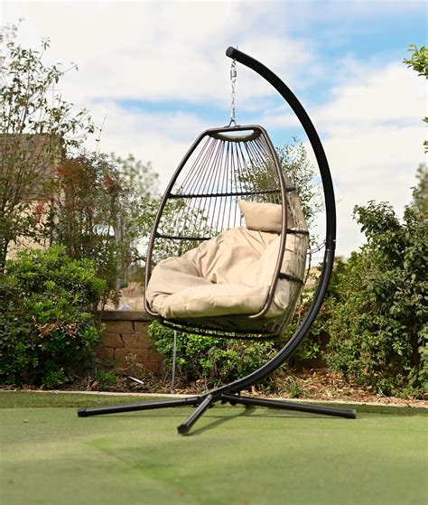 Outdoor Large Hanging Egg Chair Lounge Chair w/ Stand and Cushion ...