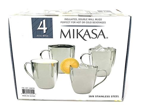 Mikasa 18/8 Premium Stainless Steel Coffee Mug Set of 4 â€“ 20 oz Insulated Double Wall Travel ...