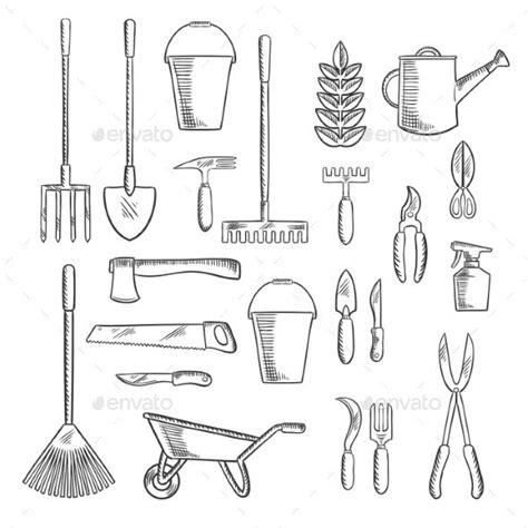 Gardening Tools Sketches for Farming Design | Farm design, Garden tools ...