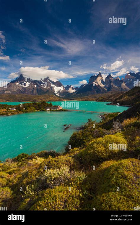 Chile, Magallanes Region, Torres del Paine National Park, Lago Pehoe, morning landscape with ...