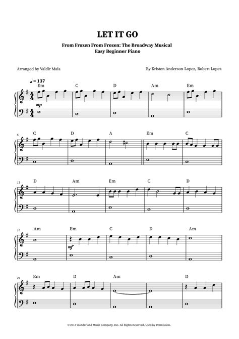 Let It Go (arr. Valdir Maia) by Idina Menzel Sheet Music for Easy Piano ...