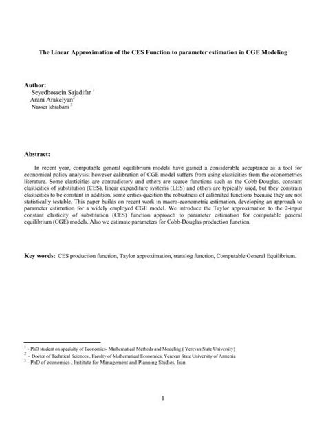 The Constant Elasticity of Substitution (CES) production function ...