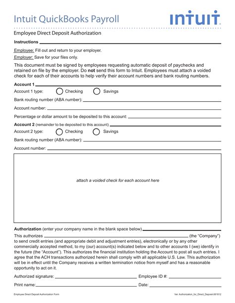 Free Intuit/Quickbooks Payroll Direct Deposit Form - PDF – eForms