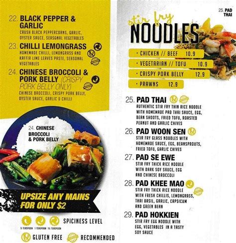 Menu at Thailander restaurant, Melbourne, 287 Lonsdale St