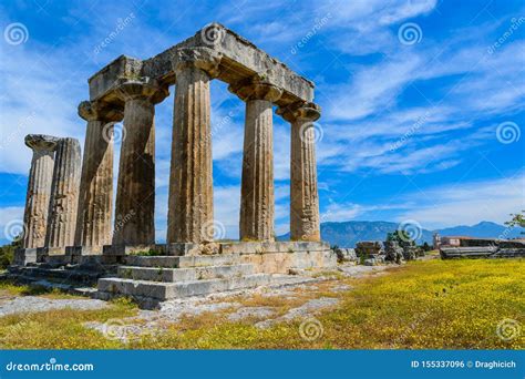 Apollo Temple in Ancient Corinth, Greece Stock Photo - Image of ancient, greece: 155337096