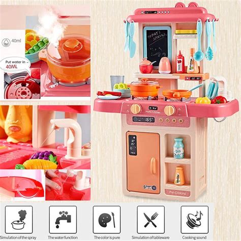 MOOVER Kids 36-Piece Kitchen Pretend Play Set, with Realistic Lights ...