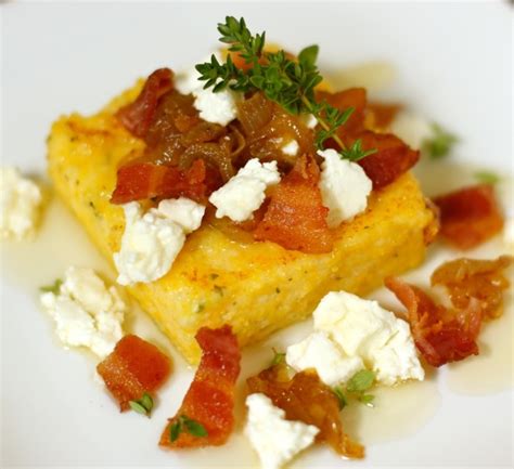 goat cheese polenta with caramelized onions, bacon and honey | daisy's world