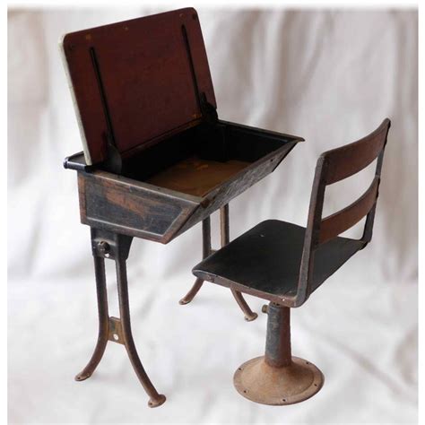 1890's Traditional Black and Green Cast Iron Metal and Wood School Desk and Chair Set | Chairish