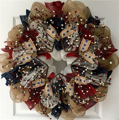 Dangling USA Stars Patriotic Wreath Handmade Deco Mesh | Etsy | Deco mesh wreaths diy, Wreaths ...