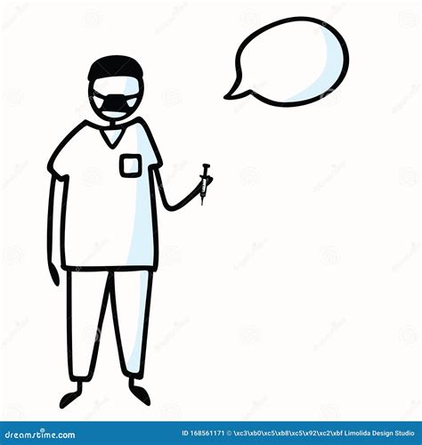 Hand Drawn Stick Figure Doctor or Surgeon and Speech Bubble, Stethoscope. Concept Health Care ...