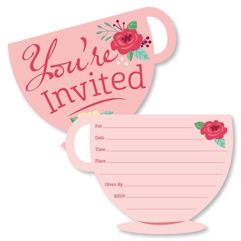 Floral Let's Par-Tea - Shaped Fill-In Invitations - Garden Tea Party Invitation Cards with ...