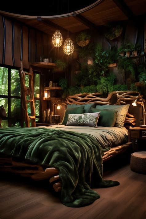 Forest Green & Oak Dark Boho Bedroom - A Mystical Forest Haven | Aesthetic bedroom, Boho bedroom ...