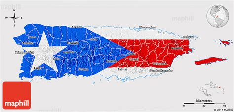 Flag 3D Map of Puerto Rico, flag centered