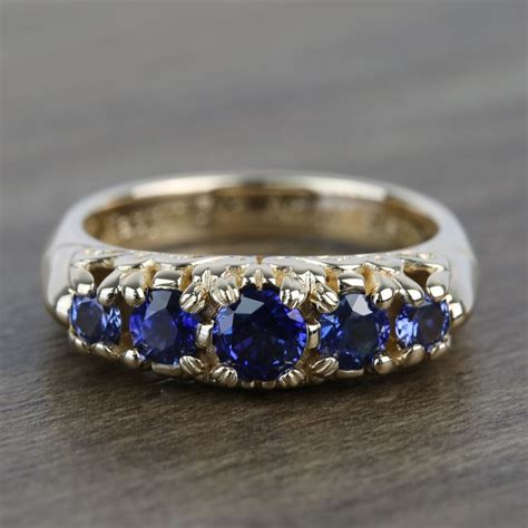 Antique Five Stone Sapphire Ring In Yellow Gold