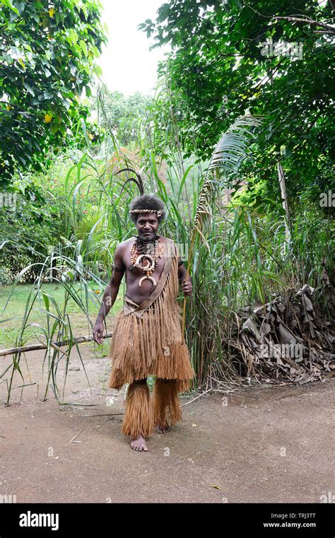 Tribal man wearing traditional costume, Pepeyo Cultural Village, Port ...