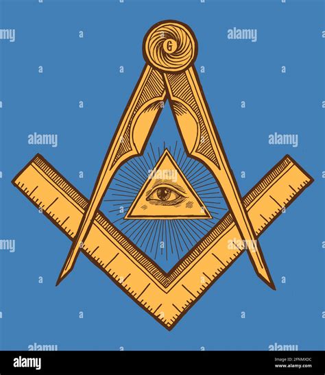 Freemason symbol - The Square and Compasses. Vintage occult print vector illustration Stock ...